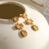 Wholesale Oval Stud Earrings For Women With Bezel Setting, 18K Real Gold Plated 304 Stainless Steel, PVD Coated Featuring Zircon Inlay