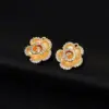 Wholesale Unisex Copper Drop Earrings Featuring Flower Design With Zircon Inlay, Stylish Stud Earrings