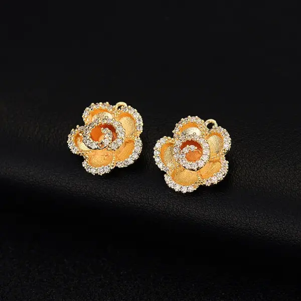Wholesale Unisex Copper Drop Earrings Featuring Flower Design With Zircon Inlay, Stylish Stud Earrings