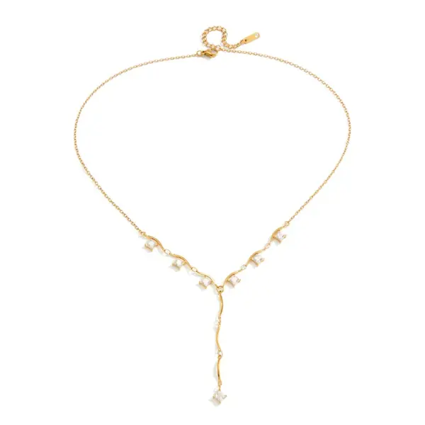 Wholesale Geometric Necklace For Women, 18K Gold Plated 304 Stainless Steel, PVD Coated, Zircon Inlay, Cable Chain