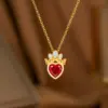 Wholesale Heart Shape Inlay Pendant Necklace For Women In 18K Gold Plated Copper With Rhinestones And Cable Chain