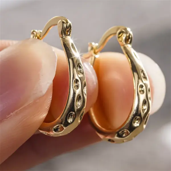 Wholesale Three-dimensional Geometric Earrings For Women In Copper With KC Golden Water Plating And 0.03µm Thickness