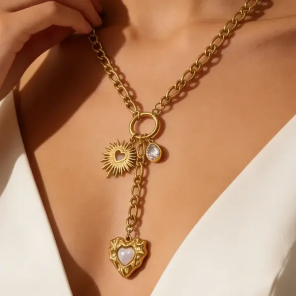 Wholesale Heart Shape Necklace For Women, Waterproof 304 Stainless Steel With 18K Gold Plated Finish, Zircon Inlay, Box Chain