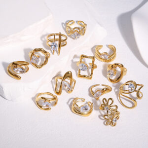 Wholesale Gold-plated diamond titanium steel open ring, non-fading stainless steel ring/bracelet