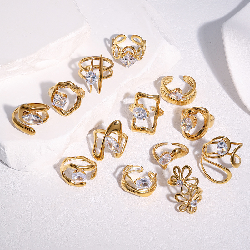 Wholesale Gold-plated diamond titanium steel open ring, non-fading stainless steel ring/bracelet