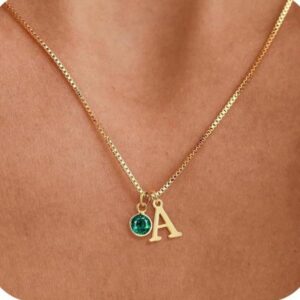 Wholesale Women's Initial Birthstone Necklace Fashion 14K Gold-plated Letter Simple All-match Clavicle Chain