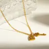 Wholesale Asymmetrical Key Necklace For Women In 304 Stainless Steel With 18K Real Gold Plating And Rhinestone Inlay, PVD Coated Cable Chain