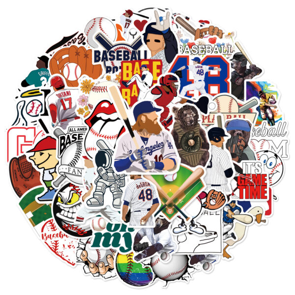 oly-71edccbb5368c7259d5f016816c7d1aa Wholesale 50 pieces Baseball graffiti stickers luggage guitar skateboard helmet flat water cup waterproof no glue stickers