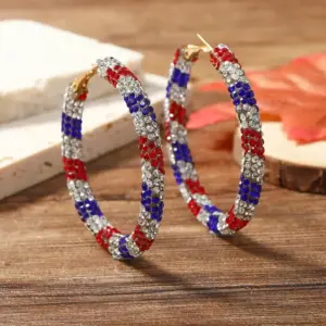 Wholesale American Independence Day Flag Series Earrings Dripping Oil Funny Shoes Stars Dripping Oil Diamond Exquisite Multi-Style Earrings