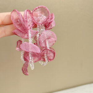 Rose purple fabric flower chain earrings