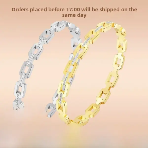 Wholesale Luxurious Square Titanium Steel Bangle For Women In Steel Color With Rhinestones And Electroplated Finish