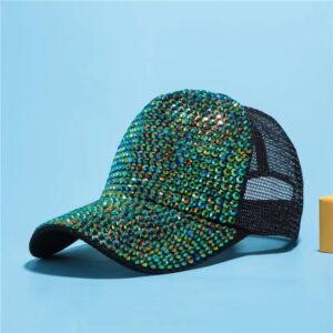 Black mesh cap green ab diamond / Adjustable
