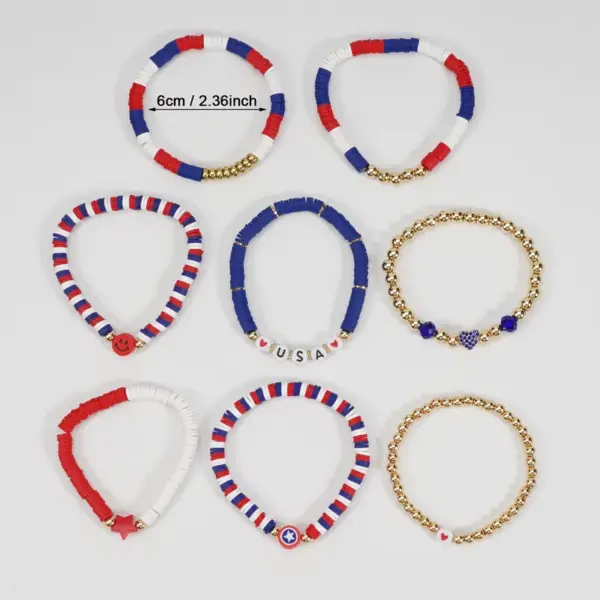 Wholesale 71st American Flag Soft Clay Beaded Bracelet Red White Blue Colorful Geometric Resin Inlaid Unisex