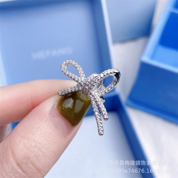 Wholesale Square Sterling Silver Ribbon Bow Ear Buckle Light Luxury Women's Valentine's Day Gift