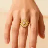 Wholesale Vintage Pearl Sunflower Ring French Style Stainless Steel Titanium Steel 18K Gold Plated Jewelry Accessories For Women