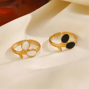 Wholesale Ion Plating (IP) 18K Gold Plated Leaves 304 Stainless Steel Hip-Hop Vacation Waterproof Non Tarnish Open Rings
