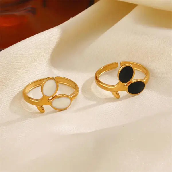 Wholesale Ion Plating (IP) 18K Gold Plated Leaves 304 Stainless Steel Hip-Hop Vacation Waterproof Non Tarnish Open Rings
