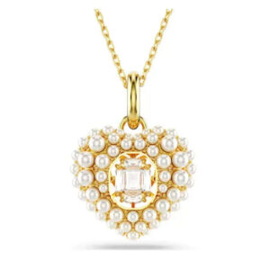 Heart-shaped gold filigree pearl choker necklace