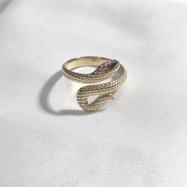 Wholesale Plasma Plated Steel Color 304 Stainless Steel Open Ring Snake-Shaped Cross Ginkgo Leaf Waterproof Non-Fading For Women
