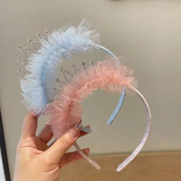 Wholesale Children's Crown Headband Quality Rhinestone Mesh Headband Girls' Birthday Accessories Tulle Dress Princess Hair Clip Headwear Lace Bow