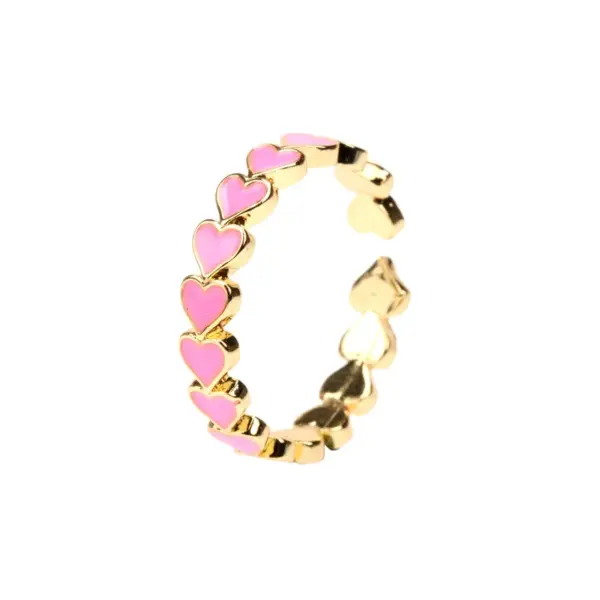 Wholesale Romantic Sweet Heart Shape Copper Enamel Plating 18k Gold Plated Open Rings