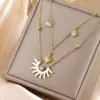 Wholesale 205 Double Layer Stacked Necklace Butterfly Star Four-Leaf Flower Simple 18K Gold Plated