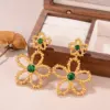 Wholesale Hypoallergenic Flowers Drop Earrings For Women In KC Golden Plated Copper With Rhinestones And UV Plating