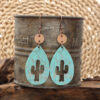 Wholesale Western Style Hollow Out Cactus Sheep Head Pattern Irregular Shape Wooden Earrings Women Earrings