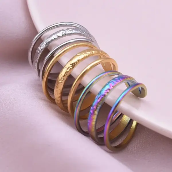 Wholesale PVD Coated Real Gold Plated 18K Gold Geometric 304 Stainless Steel Simple Style Waterproof Non Tarnish Open Rings