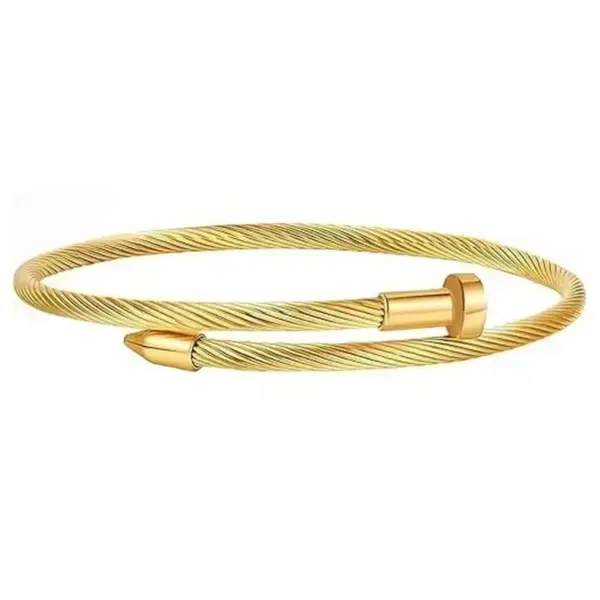 Wholesale Geometric Hypoallergenic Bangle For Women In 304 Stainless Steel With 14K Real Gold Electroplated And Rhinestone Inlay