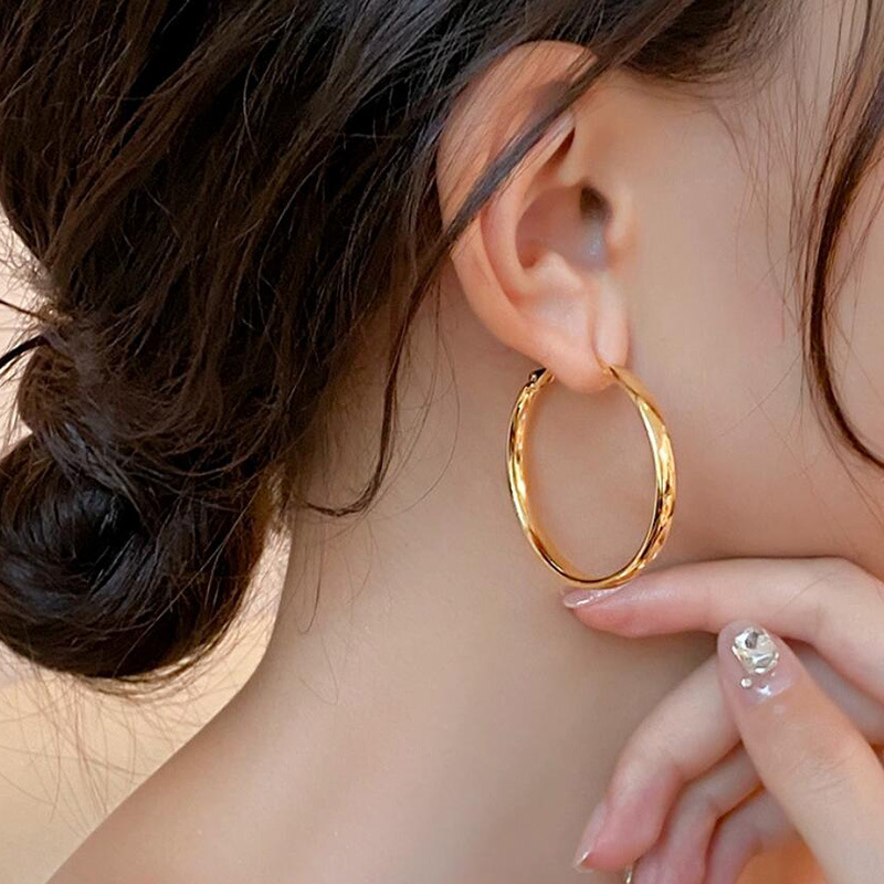 Wholesale French style metal circle earrings 2023 new women's TikTok popular plain ring unique temperament earrings