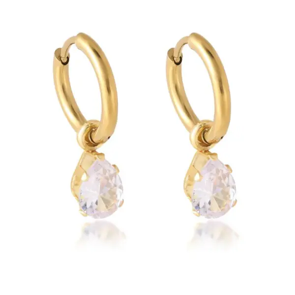 Wholesale Water Droplets Waterproof Non Tarnish Earrings For Women, 316 Stainless Steel With 18K Real Gold PVD Coated And Zircon Inlay