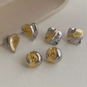 Wholesale 18K Gold Plated Color Block French Vintage Round Heart Square Earrings Women's Geometric Pattern Personality Copper Jewelry