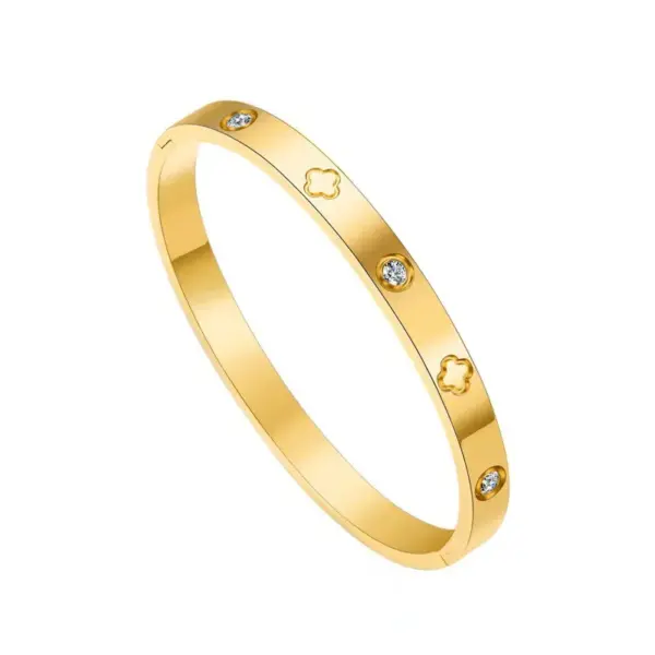 Wholesale PVD Coated Real Gold Plated 18K Gold Cross Heart Shape Flower 304 Stainless Steel Elegant Waterproof Non Tarnish 304 Stainless Steel Bangle