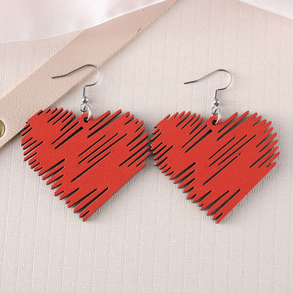 Wholesale Valentine's Day Sunflower Bow Red Love Pendant Earrings Wooden Double-sided Valentine's Day Earrings