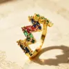 Wholesale Rubik's Cube Claw Setting Ring For Women In Brass With 18K Real Gold Plated Water Plating And Zircon Inlay