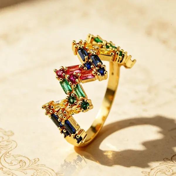 Wholesale Rubik's Cube Claw Setting Ring For Women In Brass With 18K Real Gold Plated Water Plating And Zircon Inlay