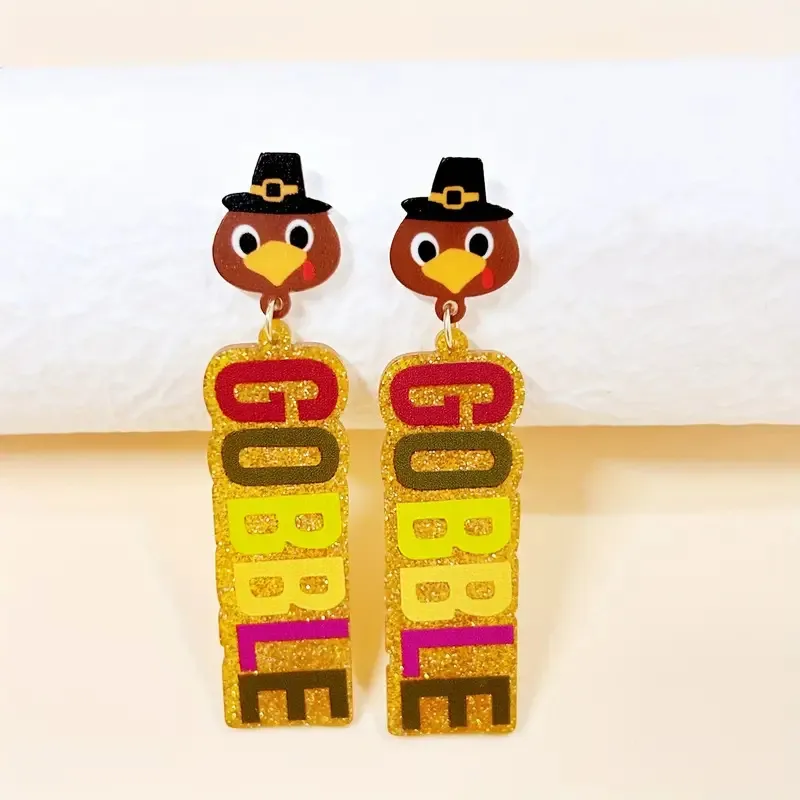 Wholesale Acrylic Turkey Earings Colorful Cartoon Letter Design Party Style Thanksgiving Day Women's Fashion Jewelry Accessories