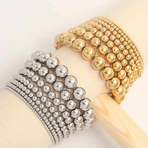 Wholesale Hip-Hop Retro Round 304 Stainless Steel Bracelets In Bulk