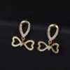 Wholesale Bow Tie Stud Earrings With 925 Sterling Silver Posts, Copper Base Electroplated With 14K Real Gold, Featuring Zircon Inlay