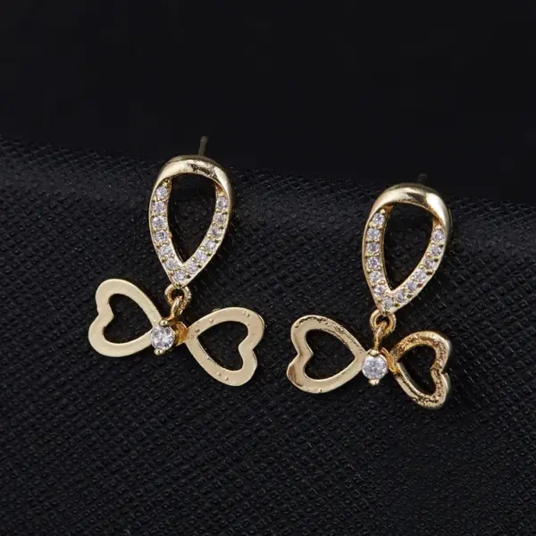 Wholesale Bow Tie Stud Earrings With 925 Sterling Silver Posts, Copper Base Electroplated With 14K Real Gold, Featuring Zircon Inlay
