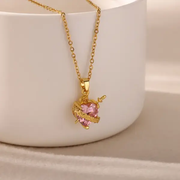 Wholesale 304 Stainless Steel Cross Devil's Eye Moon PVD Coated Zircon Elegant Romantic Sweet Plating Pendant Necklace