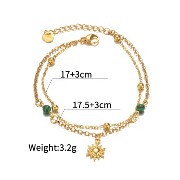 Wholesale Two-layer Simple Gold-plated 18K Sun Pendant Bracelet For Women, Simple Design Adjustable Clasp Wrist Accessory