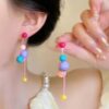 Wholesale Color Beaded Earrings Long Fashion Sweet Candy Color Tassel Earrings Cool Cute Girly Elegant Earrings Women