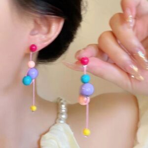 Wholesale Color Beaded Earrings Long Fashion Sweet Candy Color Tassel Earrings Cool Cute Girly Elegant Earrings Women