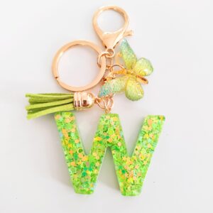 Green letter keychain pendant-W