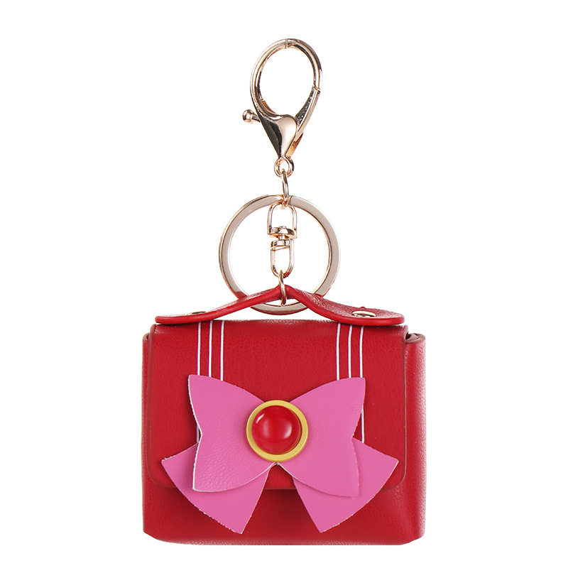Wholesale European and American New Leather Car Key Pendant Headphone Bag Keychain Coin Purse Agate Bow Bag Keychain