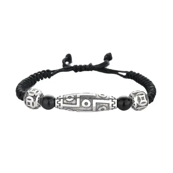 Wholesale Vintage Lulu Men's Bracelet Handmade Woven Beads Black Rope Simple British Style Geometric Copper Bracelet