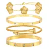 Wholesale Geometric Hypoallergenic Bangle For Women In 304 Stainless Steel With 14K Real Gold Electroplated And Rhinestone Inlay