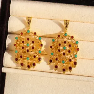 Wholesale Inlaid Zircon Fashionable Earrings Hollow Tassel Earrings Exotic Style Women's 696 Hypoallergenic Brass